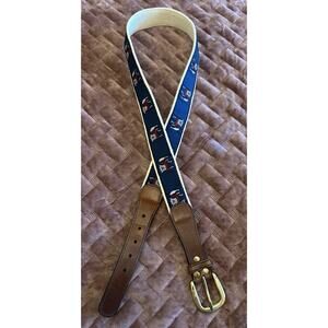 Vtg Canterbury UGA Leather Canvas Belt Size 36 Brass Buckle Bulldog Embroidered